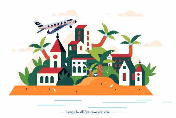 residential town background houses airplane sketch