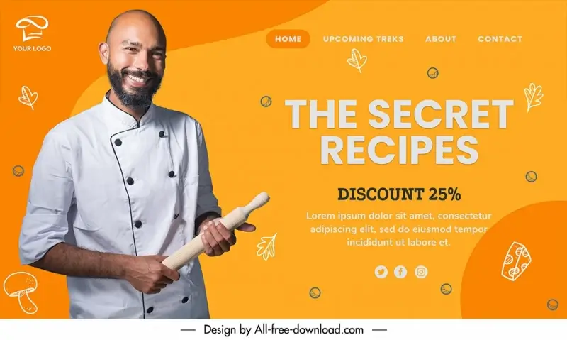 restaurant advertising landing page template happy chef food elements
