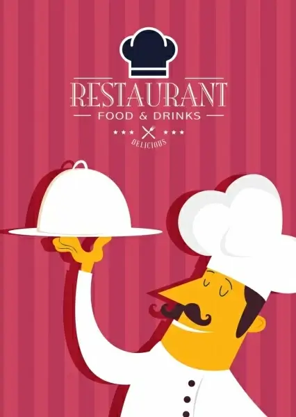restaurant banner cook icon stripes background logo ornament