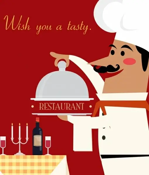 restaurant banner cook utensils icons colored cartoon