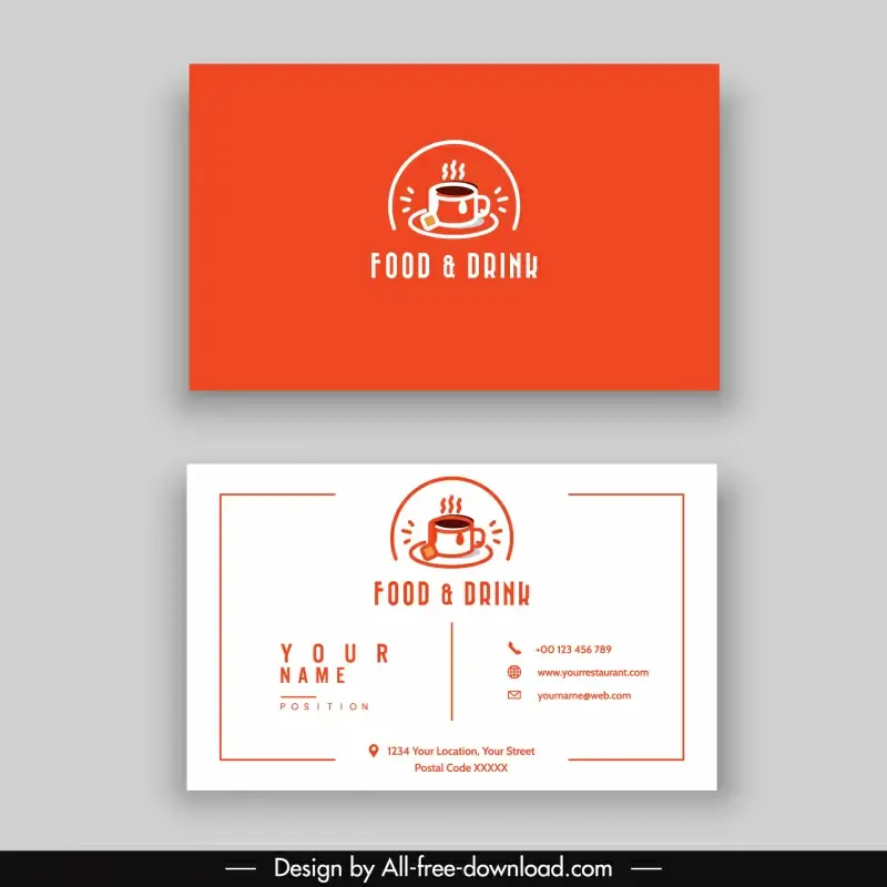 restaurant business card template flat handdrawn cup decor