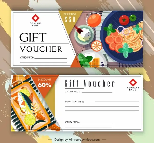 restaurant gift voucher templates food sketch colorful design