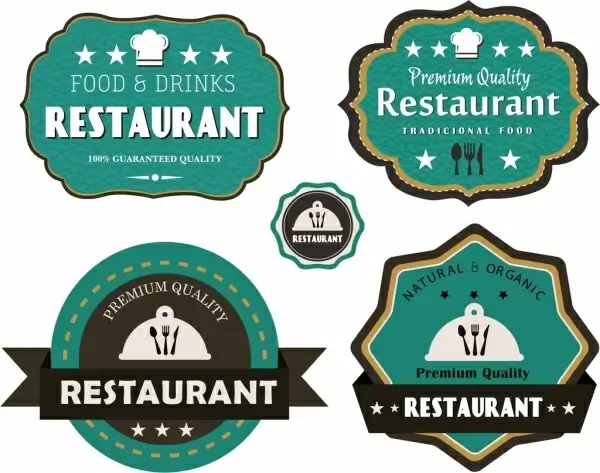 restaurant labels collection green flat decor classical design