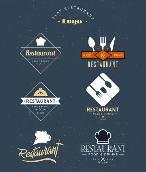 restaurant logotypes collection utensils icons texts decor