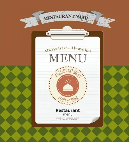restaurant menu cover template grunge retro ribbon decor
