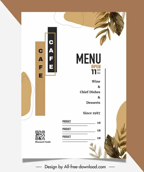 restaurant menu template elegant classical leaf decor