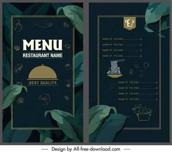 restaurant menu template elegant dark leaves decor