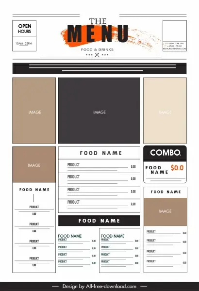restaurant menu template elegant flat grunge geometric layout