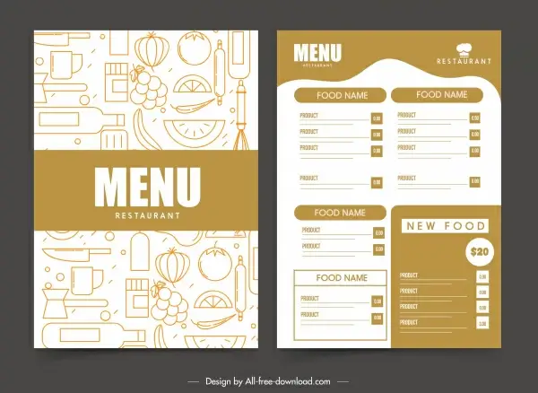 restaurant menu template flat classical handdrawn retro