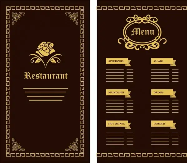 restaurant menu template flower classical design on dark