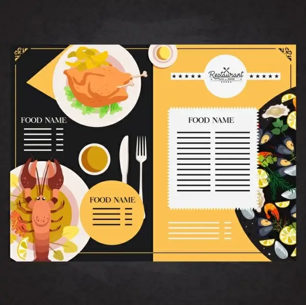 restaurant menu template food dishware icons decor