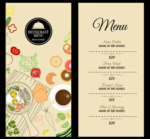 restaurant menu template food icons decoration classical design