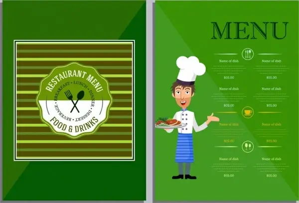 restaurant menu template green decor cook icon