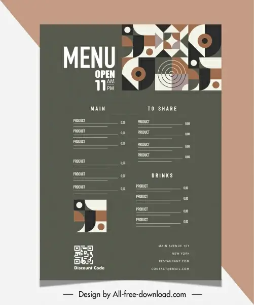 restaurant menu template illusion abstract decor plain classic