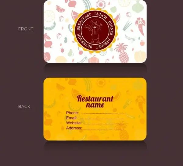 restaurant name card template food icons vignette ornament