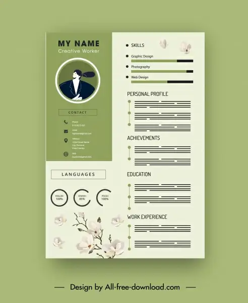 resume template bright elegant cherry blossom decor