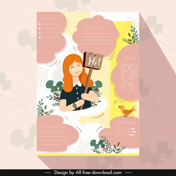 resume template colorful cute decor girl icon