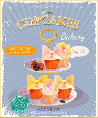 retro advertising poster cupcakes vector