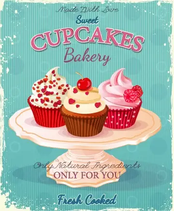 retro advertising poster cupcakes vector