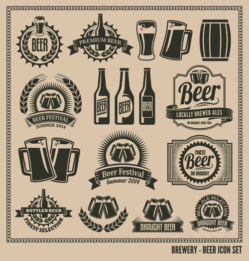 retro beer labels graphic set vector 