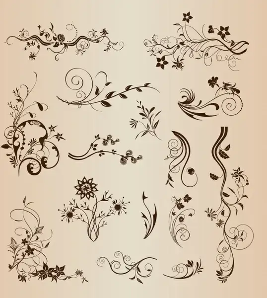 retro design floral decorative elements vector set