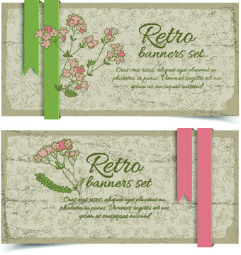 retro flowers cards vector set