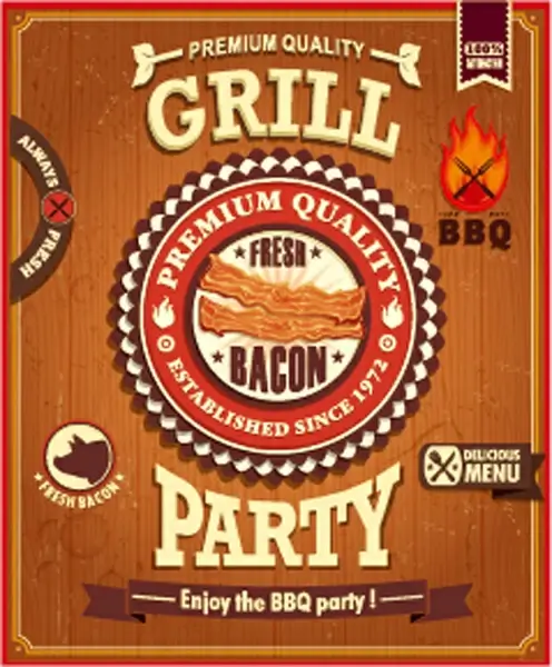 retro grill party poster vector