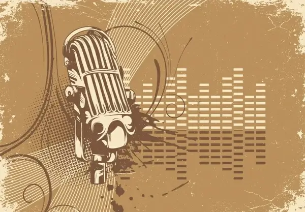 music background microphone icon retro grunge design