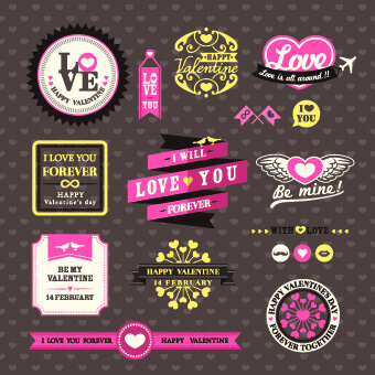 retro valentines day labels vector set