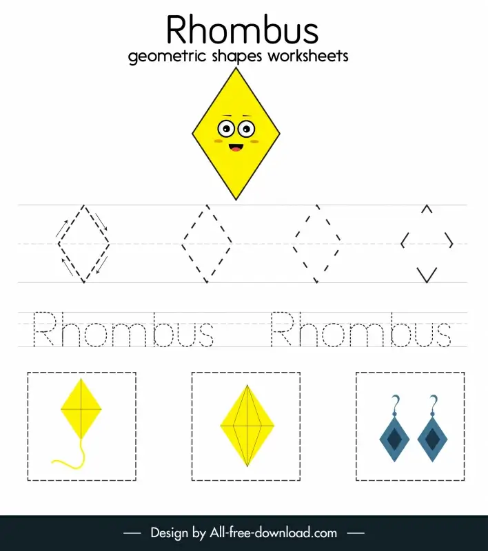 rhombus geometric tracing worksheet for kid template cute stylized face sketch