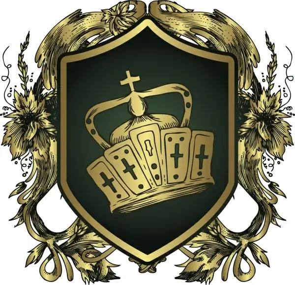 logo template retro shield crown ribbon ornament