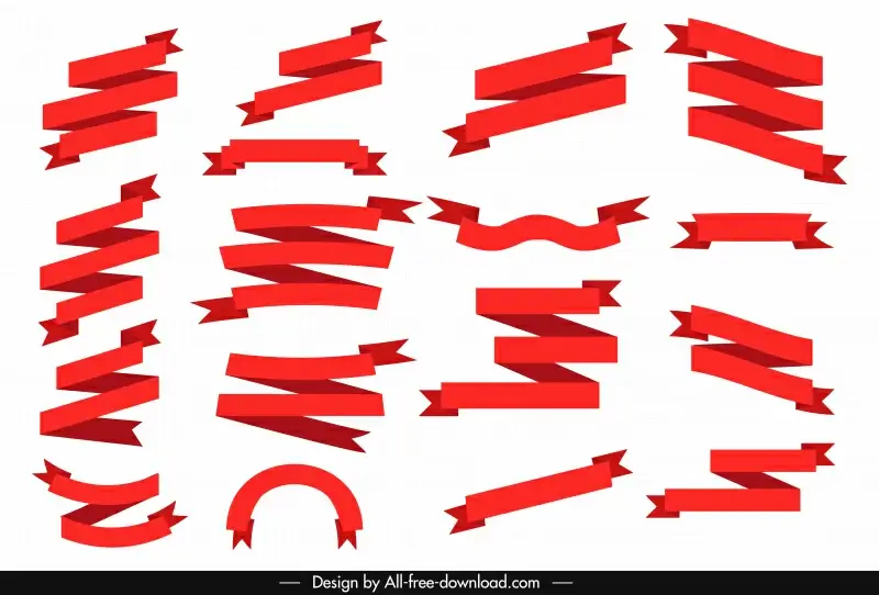 ribbon banner sets dynamic 3d shapes red