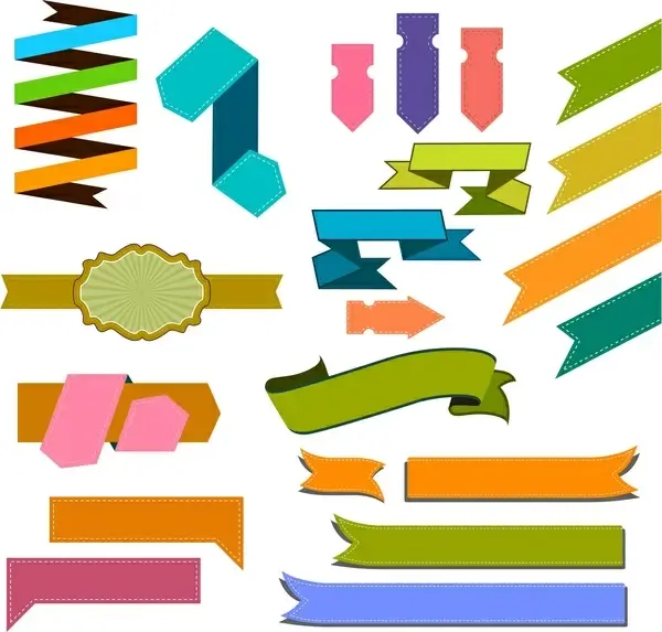 ribbon label sets isolated with various colored shapes