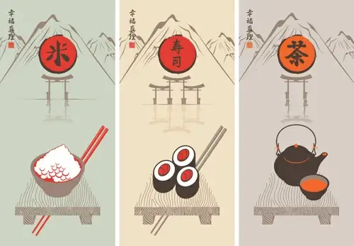 rice with sushi and tea vector backgrounds