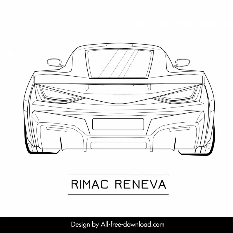 rimac reneva car model icon flat symmetric black white back view outline