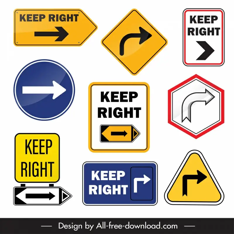 road goes right sign board templates flat modern geometric shapes arrows sketch