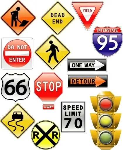traffic signs collection vector illustration in various shapes