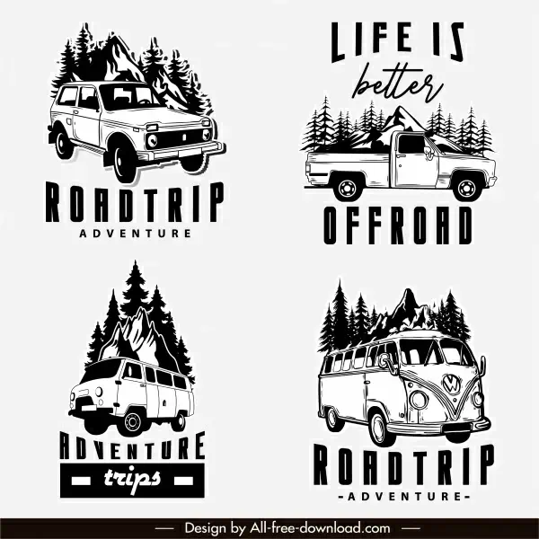 road trip logotypes retro design vehicles sketch