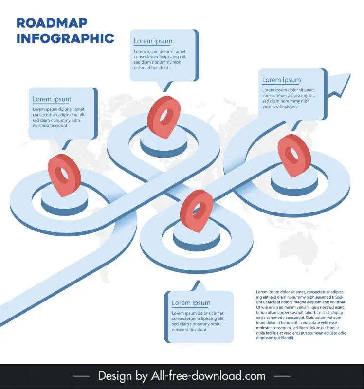 roadmap infographic template 3d twist road silhouette world map