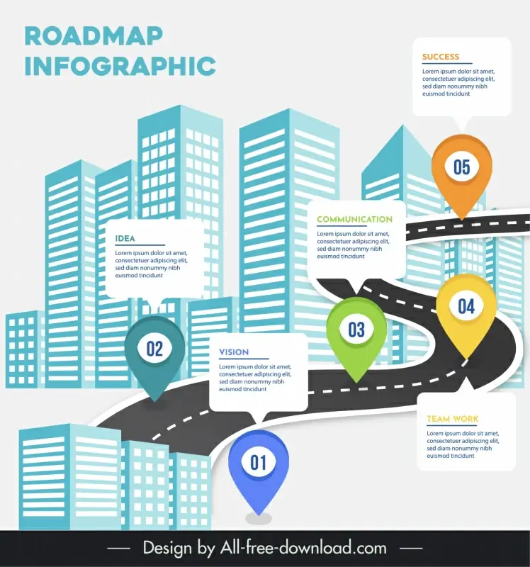 roadmap infographic  template building curved road navigation points