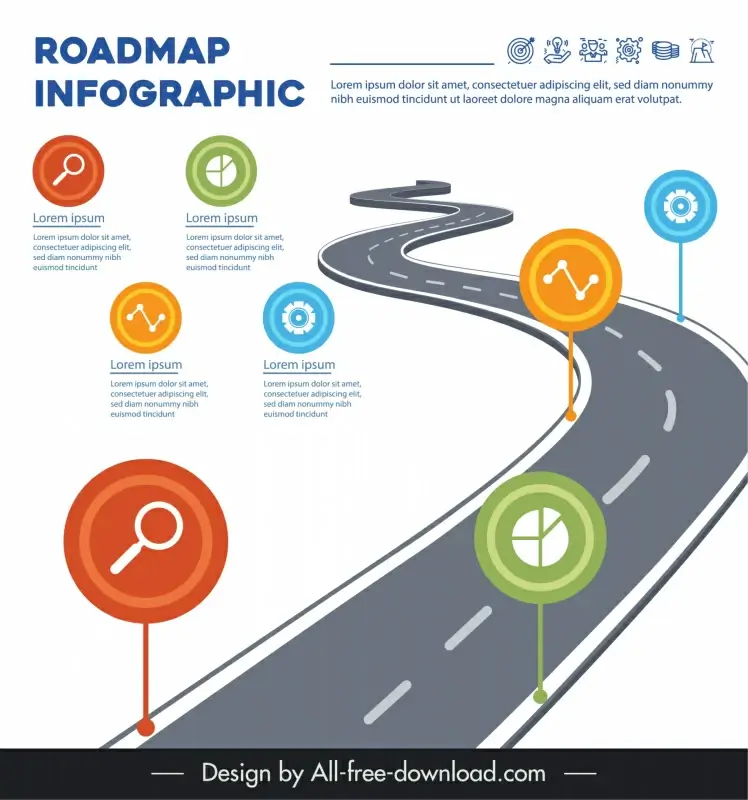 roadmap infographic template curved road traffic boards