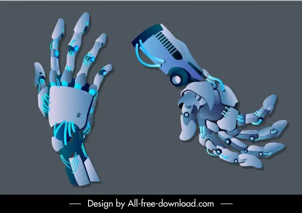 robot hands icons modern 3d sketch