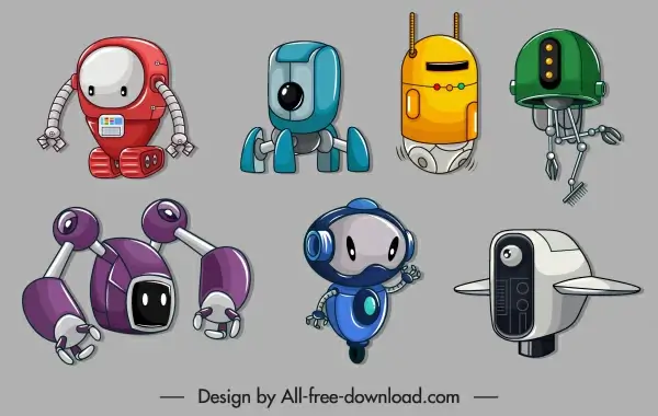 robot icons colored modern sketch