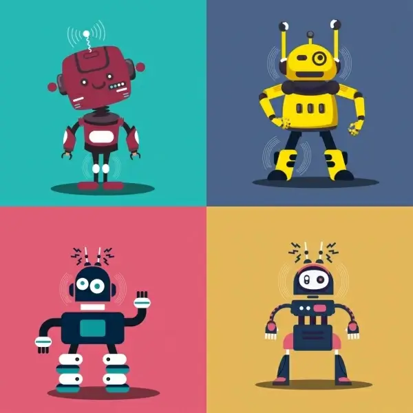 robot icons sets funny character classical decor