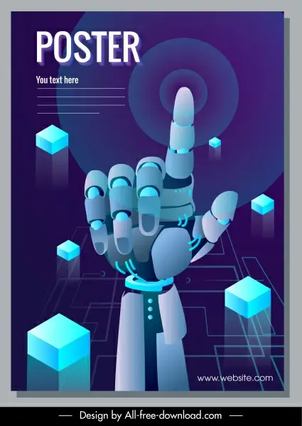 robotic technology poster modern 3d hand cubes sketch
