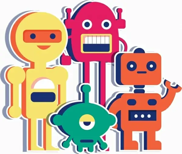 robots background colorful icons flat paper cut design