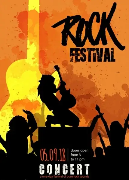rock festival poster silhouette icons grunge decor