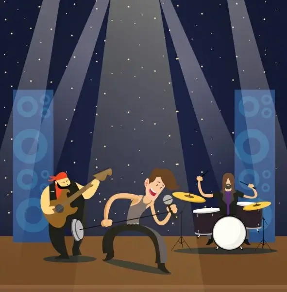 Rock music background performer icons colored cartoon Vectors graphic art  designs in editable .ai .eps .svg .cdr format free and easy download  unlimit id:6830956