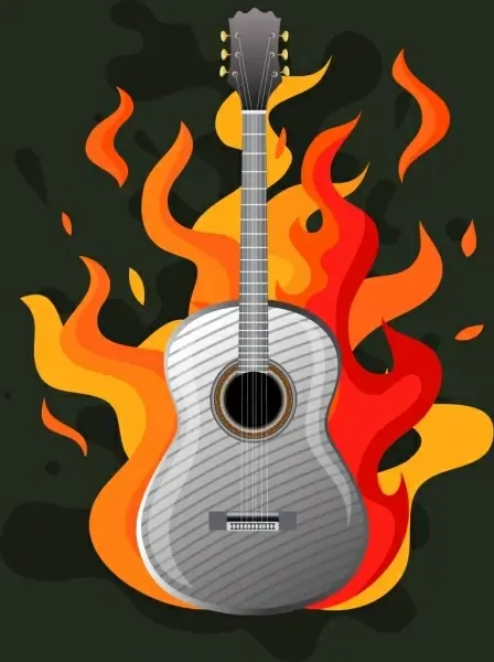 rock party background classical guitar red fire icons