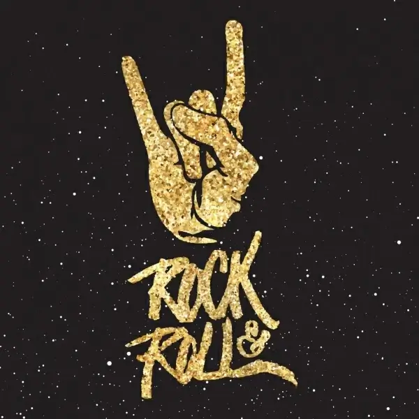 rock roll background glittering golden decor hand icon